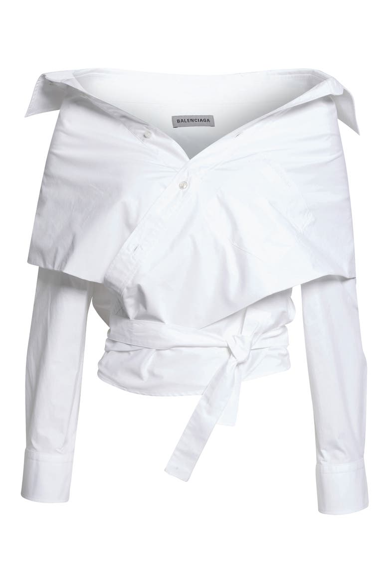 Off the Shoulder Cotton Poplin Wrap Shirt, Main, color, 9000 WHITE