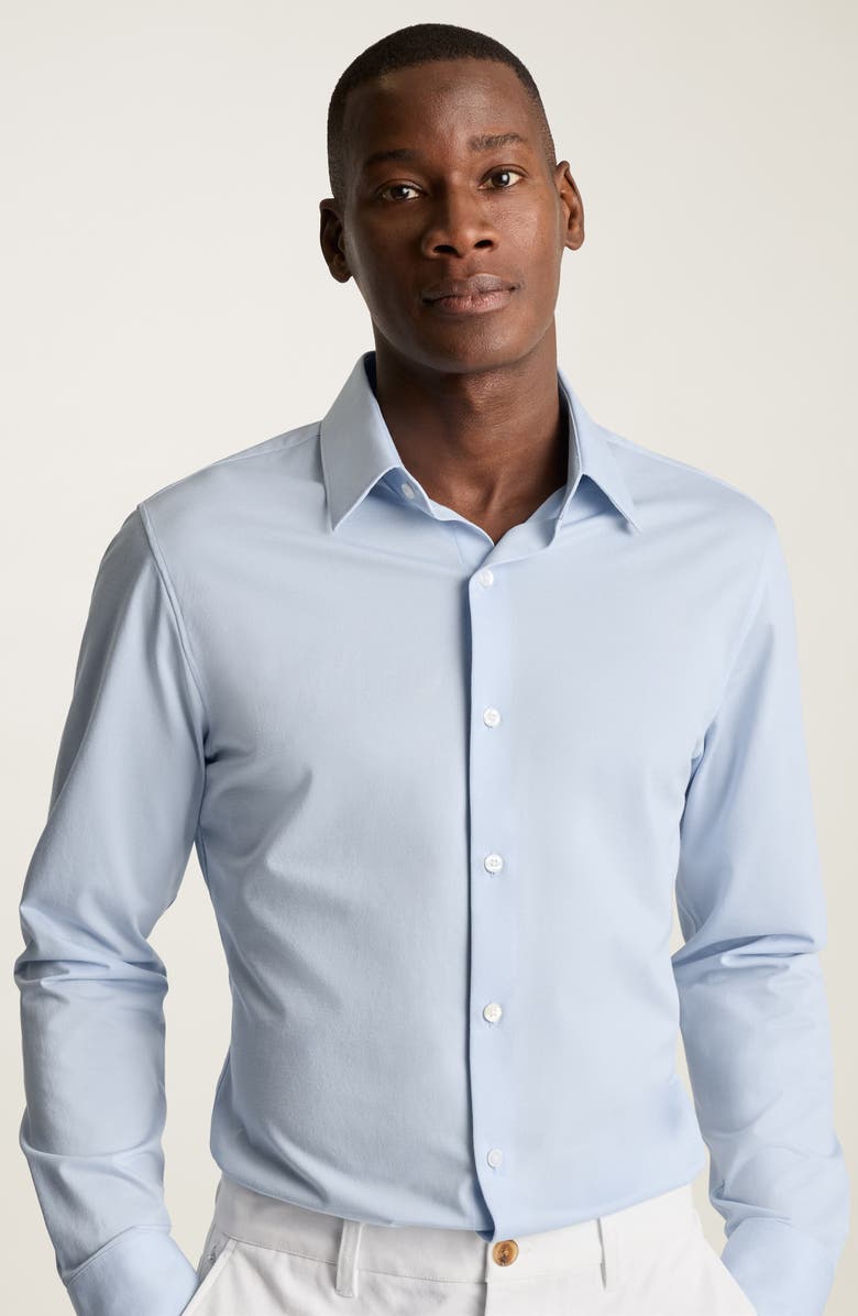 Bonobos Tech Light Blue Performance Cotton Blend Piqué Button-Up Shirt, Alternate, color, Birds Eye Texture V2 C2