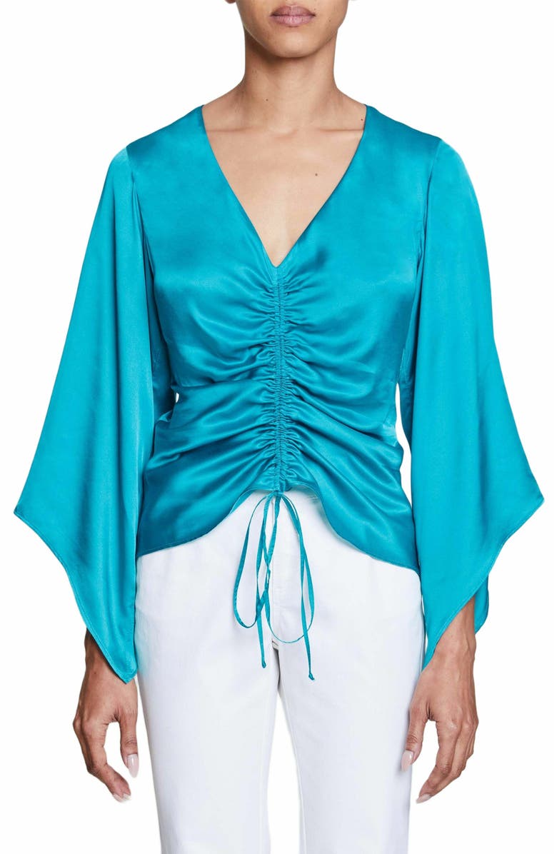 Santorelli RAVEN Silk Blouse with Front Drawstring, Alternate, color, 
