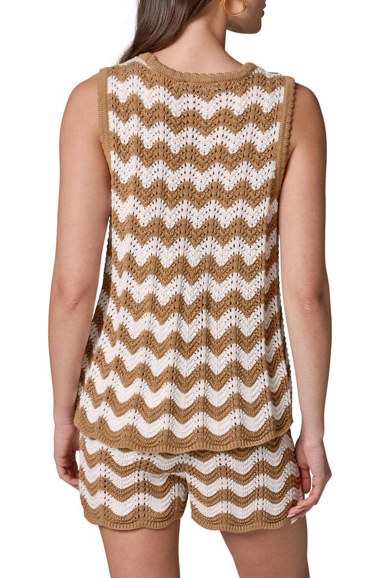 Scallop Stripe Sleeveless Pointelle Sweater, Alternate, color, FAWN/ CREAM