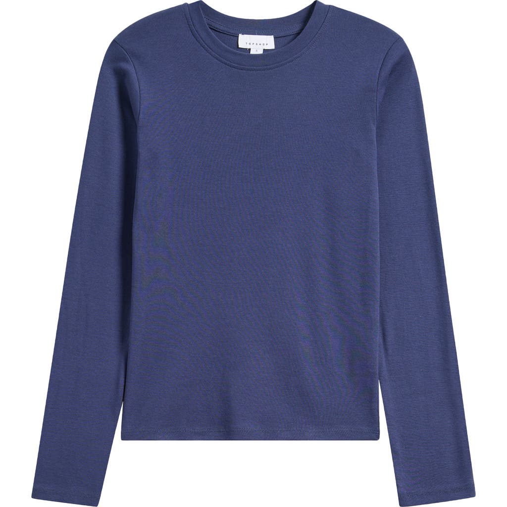 Topshop Everyday Long Sleeve Cotton T-shirt In Blue