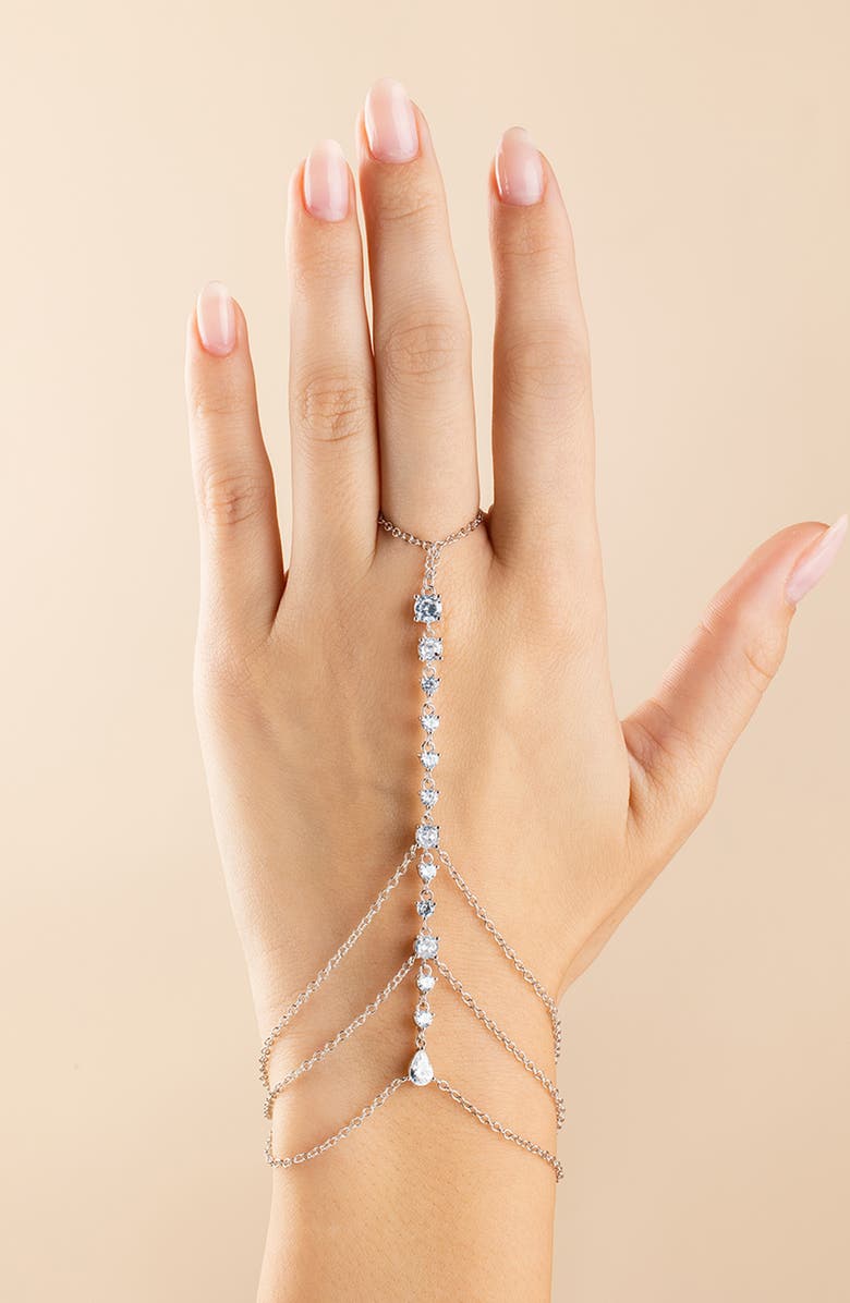 Sterling Forever Anselma Cubic Zirconia Hand Chain, Alternate, color, 
