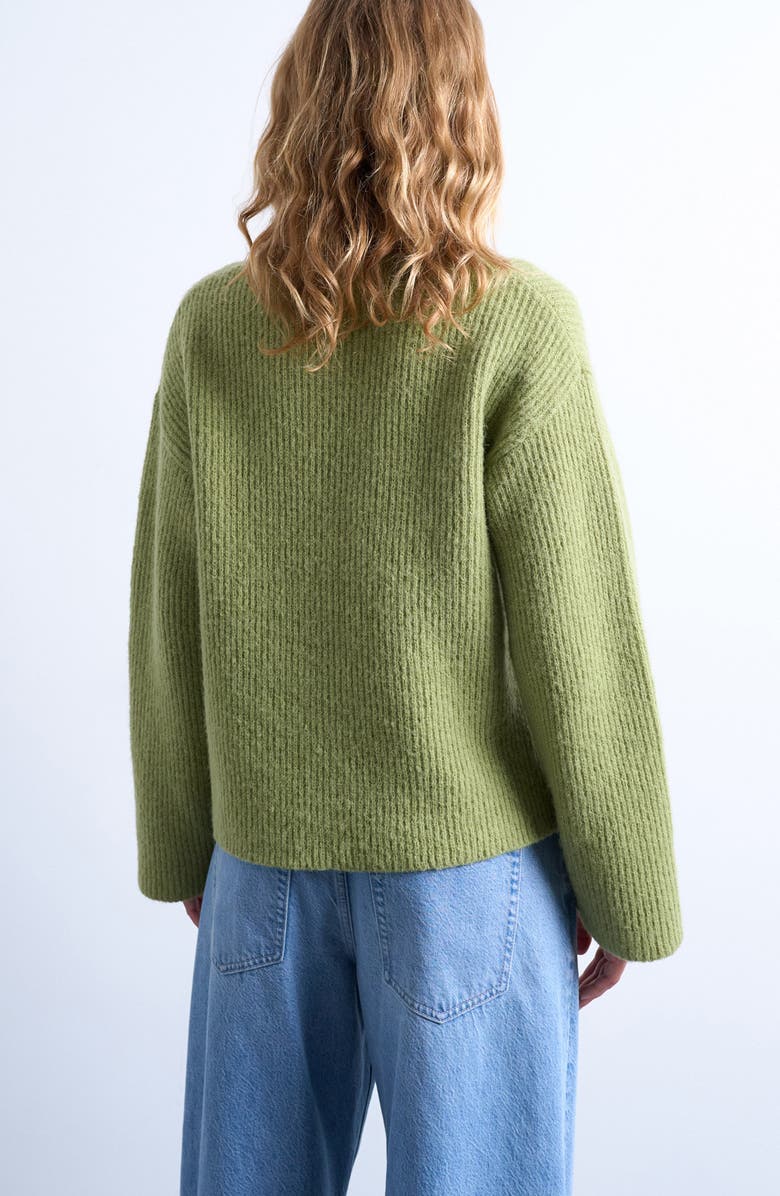 Topshop Relaxed Rib Cardigan, Alternate, color, Medium Green