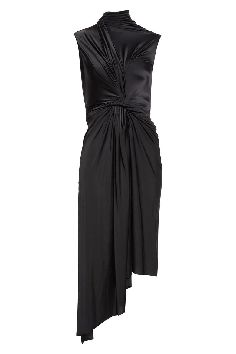 Draped Asymmetric Jersey Midi Dress, Alternate, color, 1000 BLACK