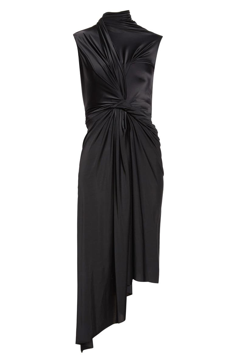Balenciaga Draped Asymmetric Jersey Midi Dress, Alternate, color, 1000 Black