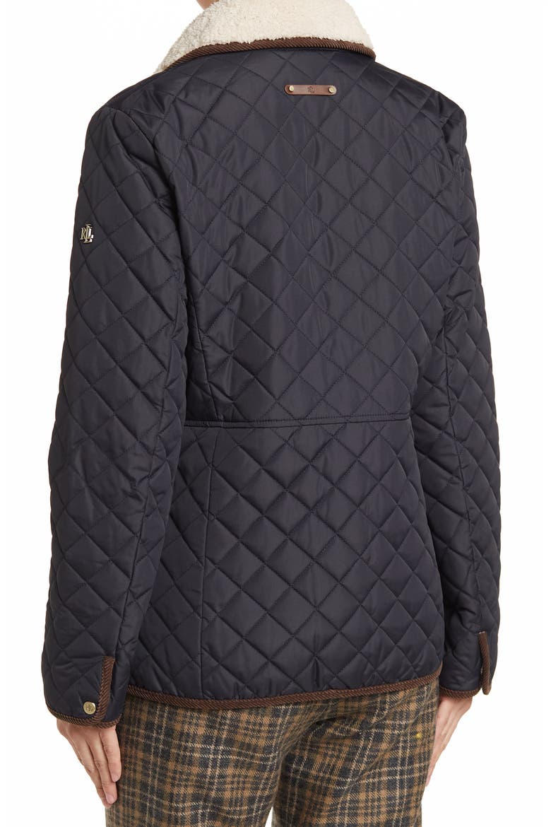 Quilted Faux Shearling Collar Jacket, Alternate, color, DK NAVY
