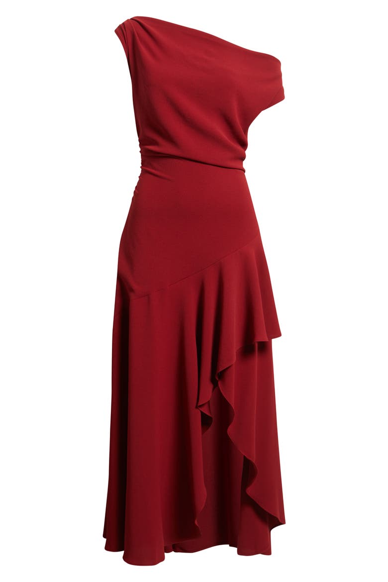 Cascading Ruffle Crepe One-Shoulder Gown, Alternate, color, RED CINDER