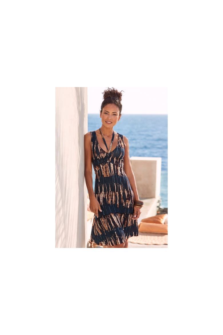 Women's Strap Detail Printed Dress, Alternate, color, Navy Printed