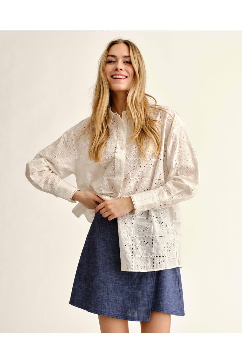 Margaux Eyelet Button Down Shirt, Alternate, color, Soft White