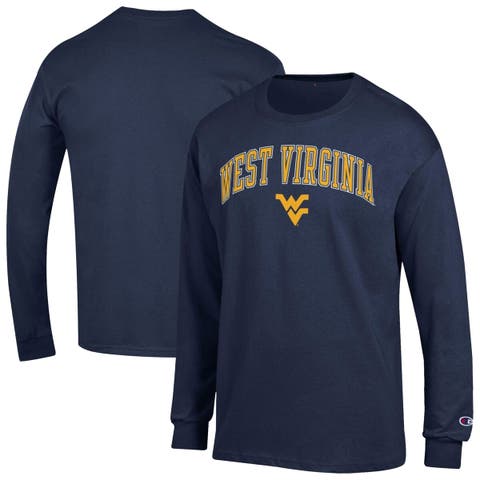 Men's Champion  Navy West Virginia Mountaineers Arch Over Logo Long Sleeve T-Shirt