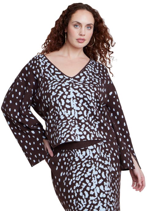 V Neck Intarsia Sweater (plus)