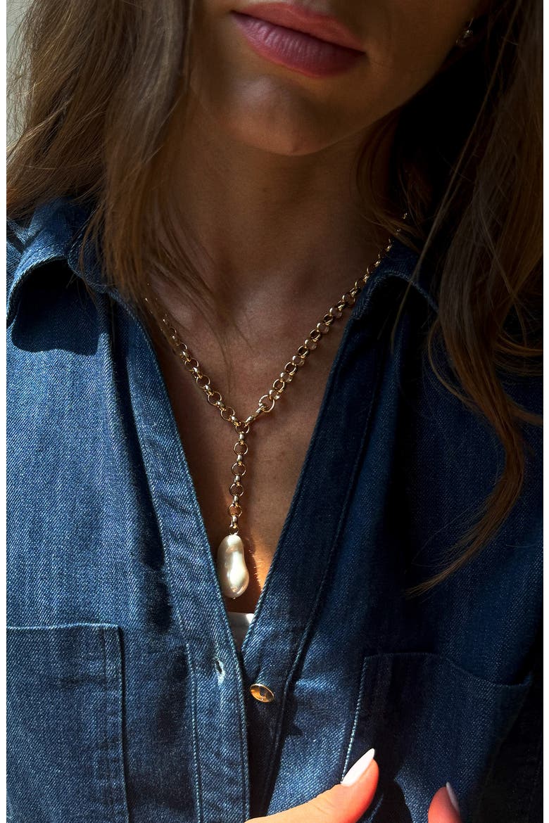 Teagan Faux Pearl Lariat Necklace, Alternate, color, PEARL