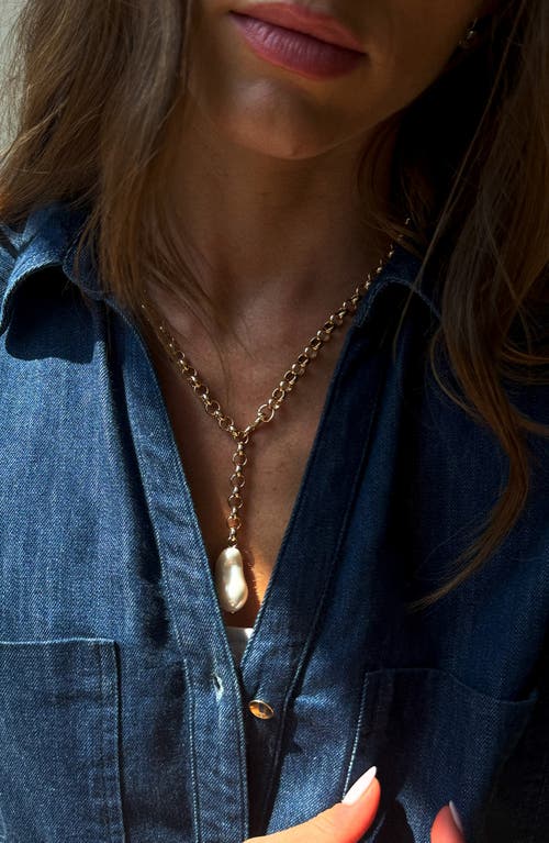 Baublebar Teagan Faux Pearl Lariat Necklace In Gold