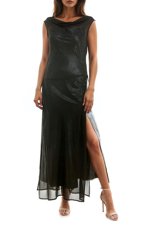 Semisheer Metallic Cocktail Dress