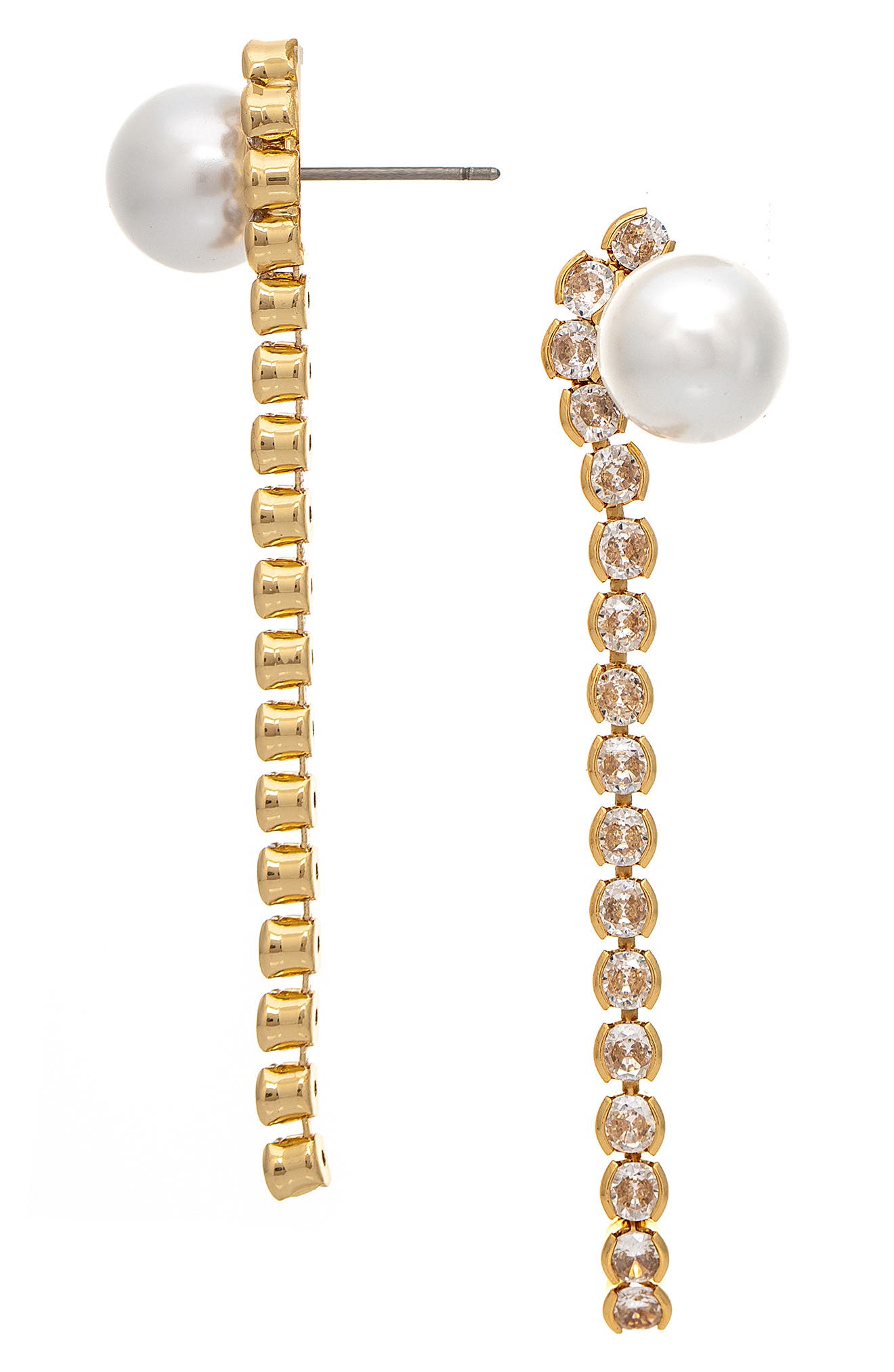 Imitation Pearl & Cubic Zirconia Line Drop Earrings