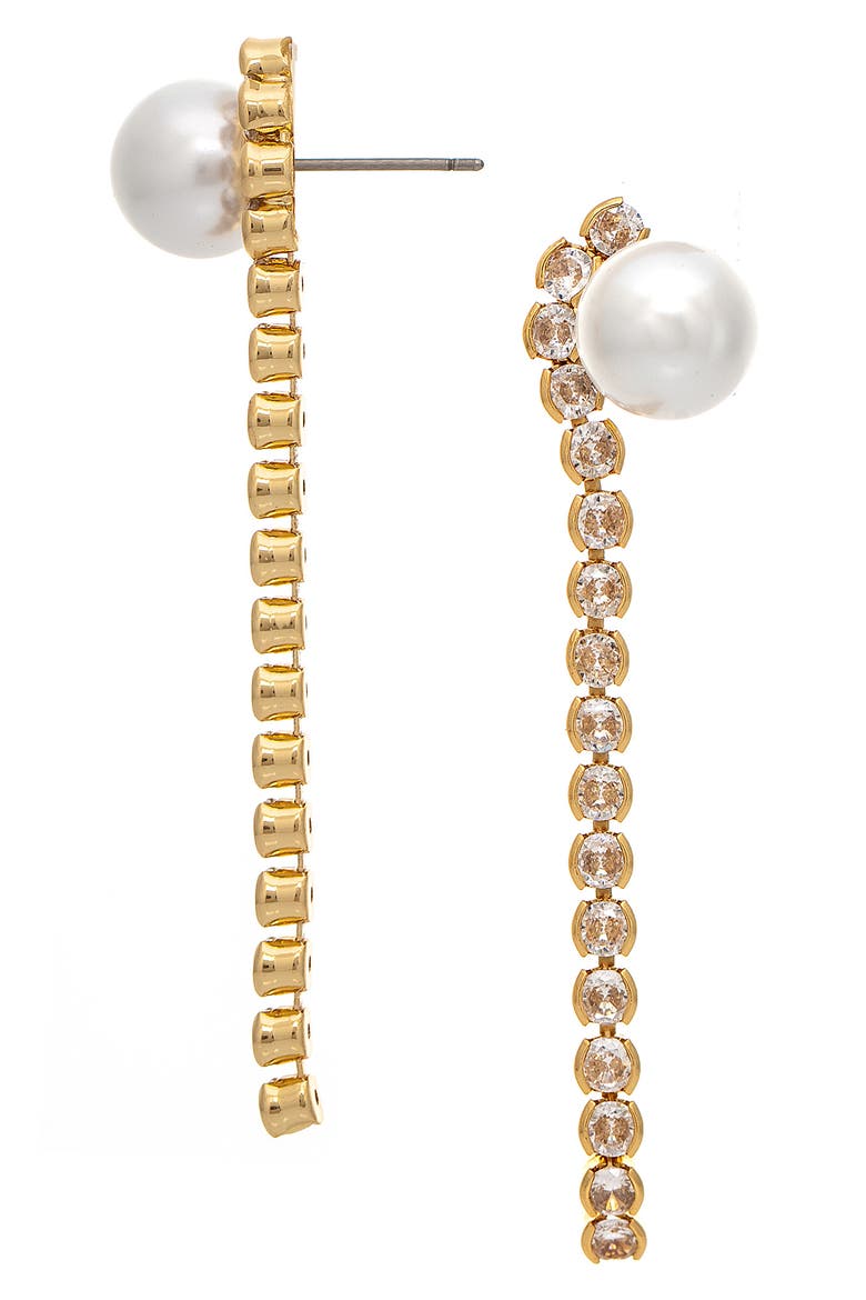 Imitation Pearl & Cubic Zirconia Line Drop Earrings, Main, color, PEARL