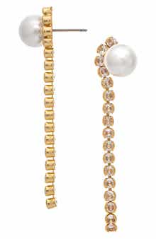 Imitation Pearl & Cubic Zirconia Line Drop Earrings