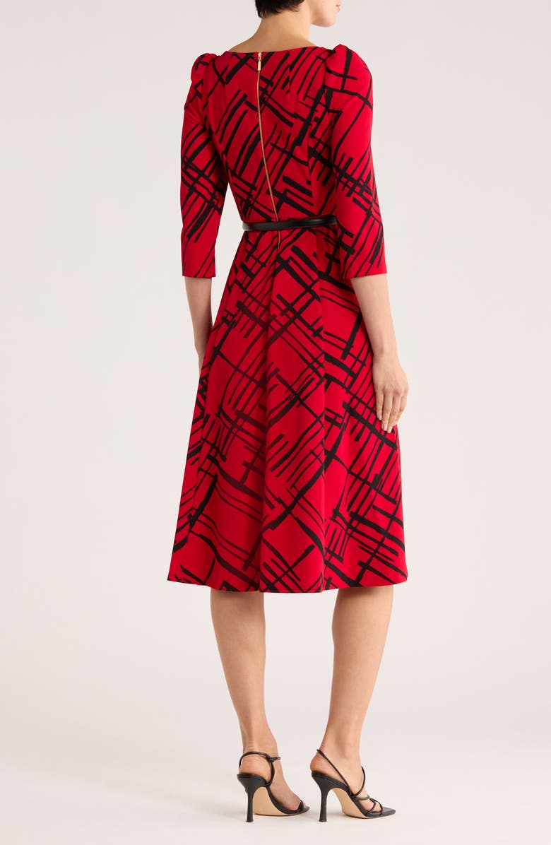 Calvin Klein Plaid Belted A-Line Midi Dress, Alternate, color, 