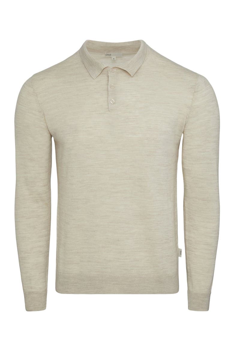 Long Sleeve Extra Fine Merino Wool Polo, Alternate, color, STONE MELANGE