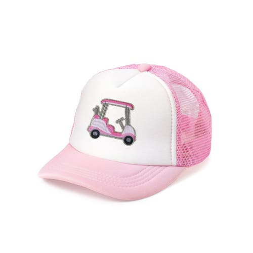 Sweet Wink Golf Cart Patch Trucker Hat In Pink/white