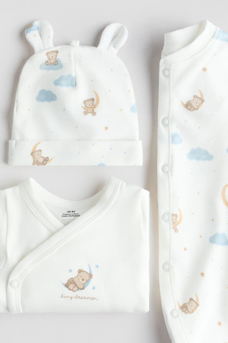3-piece Cotton Set, Alternate, color, White/teddy bears