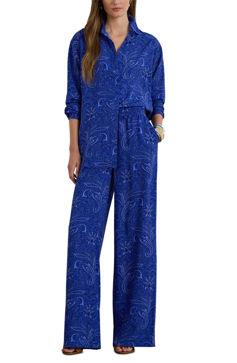 Lauren Ralph Lauren Floral Print Wide Leg Pants, Alternate, color, Blue/ Multi