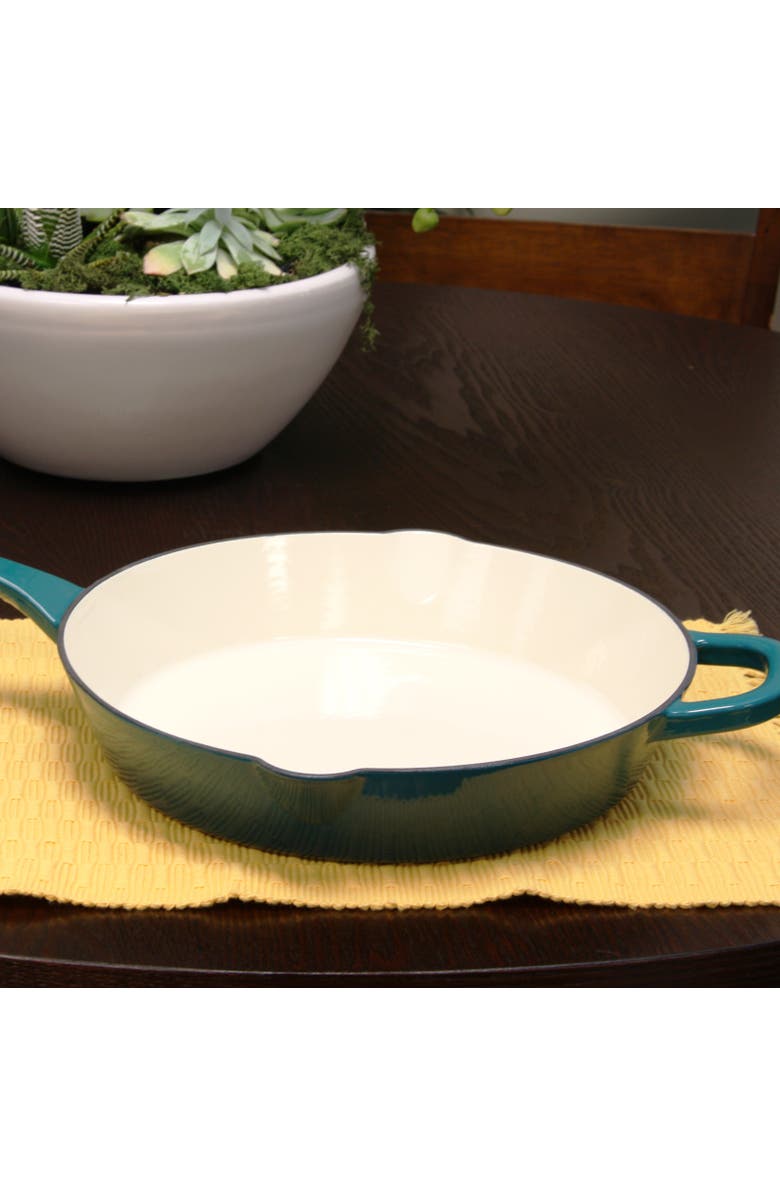 Crock-pot 12 in. Round Enameled Cast Iron Skillet, Alternate, color, Blue