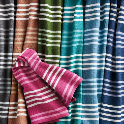 Tag Basket Weave Stripe Dishtowel Ochre Yellow Cotton Kitchen Towel Everyday Essential Machine Wash  In Brown