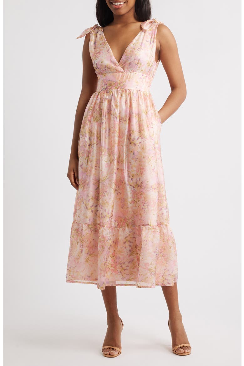 Stella Floral Organza Midi Dress, Main, color, PINK MULTI