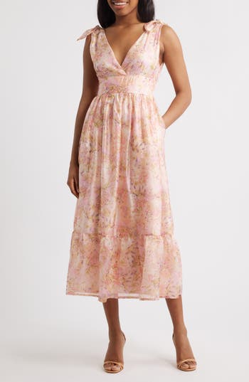 Lulus Stella Floral Organza Midi Dress in Pink Multi at Nordstrom Rack, Size Medium