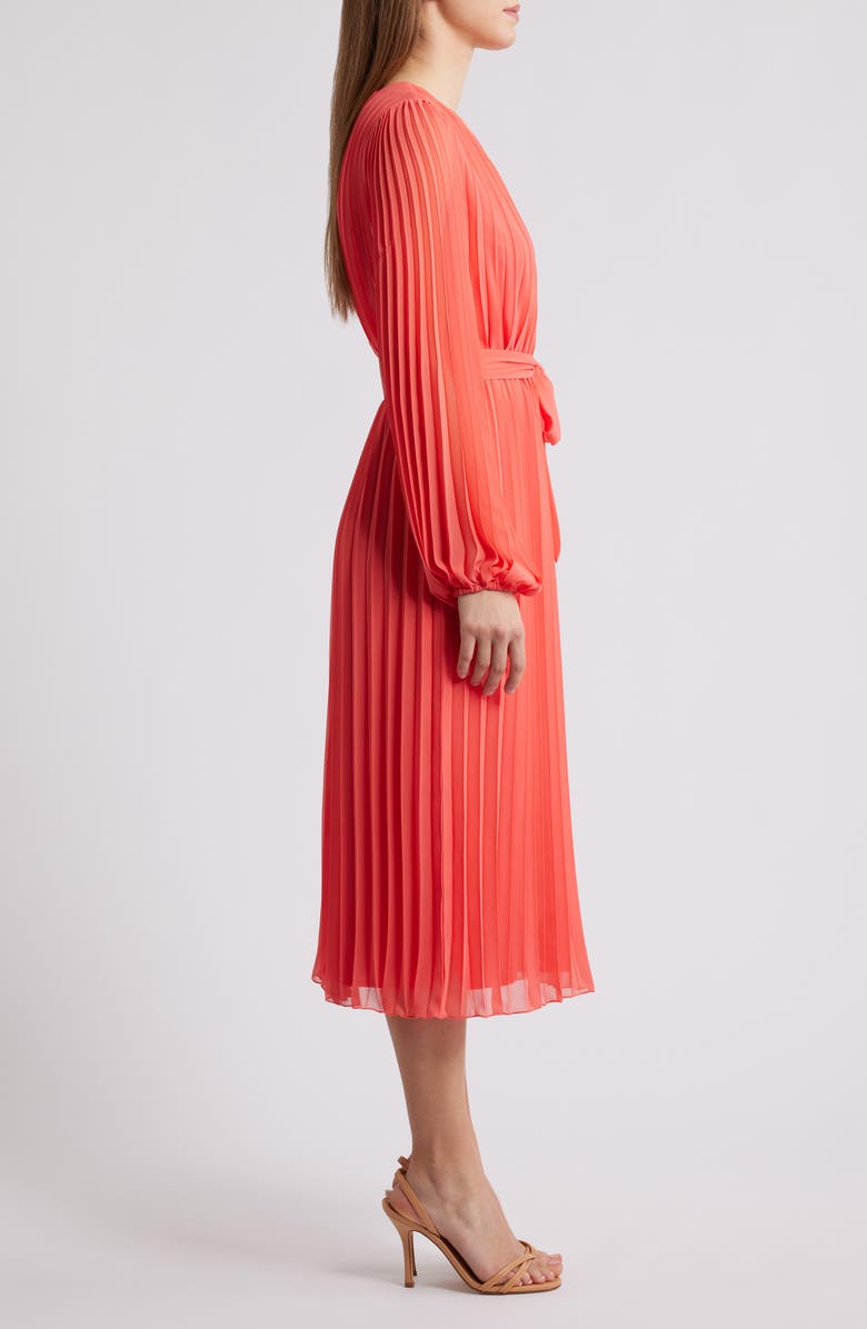 Sam Edelman Pleated Long Sleeve Dress, Alternate, color, Coral