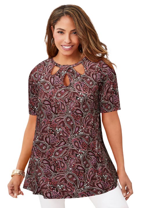 Jessica London Stretch Knit Cutout Swing Tunic In Brown