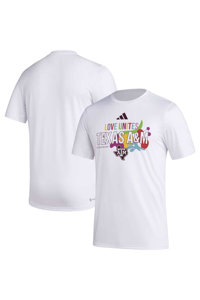 Men's adidas x Rich Mnisi Pride Collection White Texas A&M Aggies Pregame AEROREADY T-Shirt, Alternate, color, White