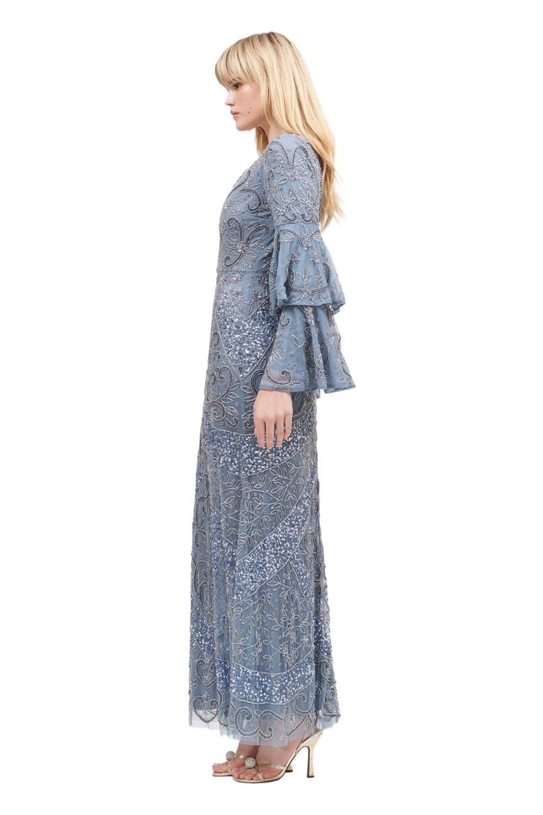 Occasion Modest Embellished Sequin Beaded Double Sleeves Evening Maxi Dress, Alternate, color, POWDER BLUE