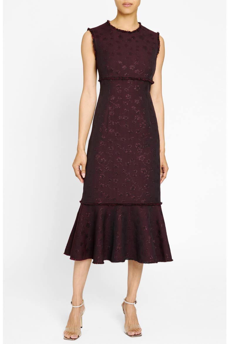 Andi Midi Sheath Dress in Tonal Jacquard, Alternate, color, RAISIN