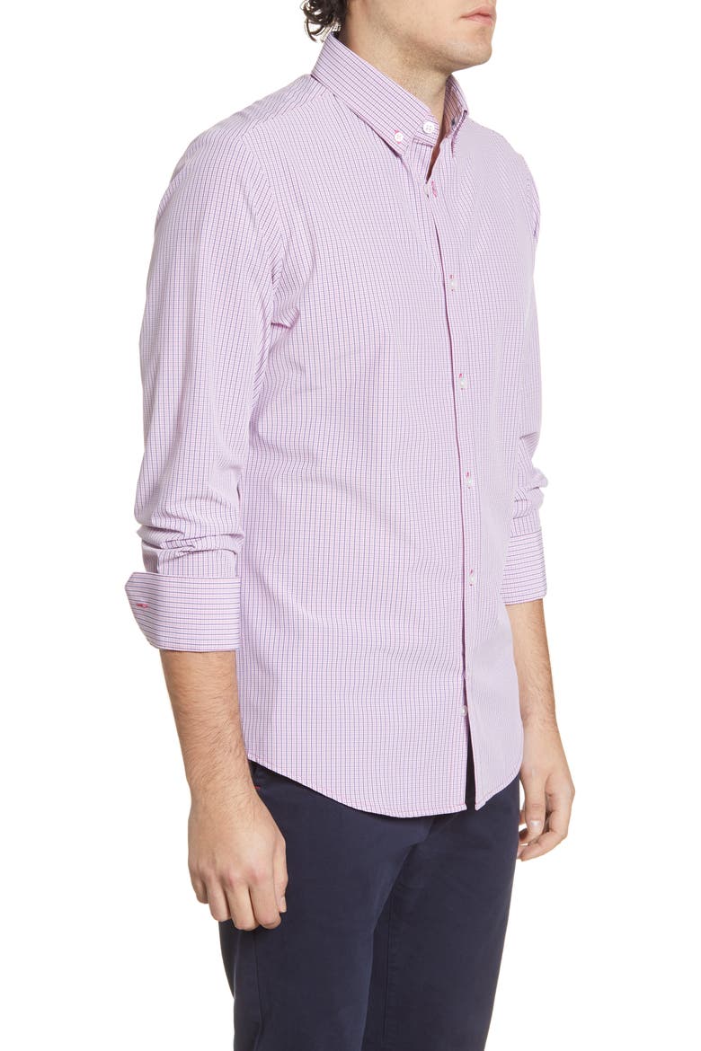 Mizzen + Main Leeward Trim Fit Button-Down Performance Shirt, Alternate, color, RED NAVY MICRO CHECK