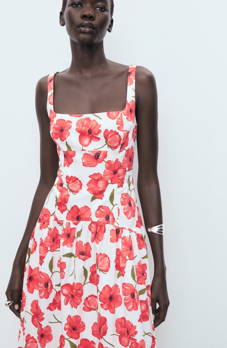 MANGO Print Sleeveless Flare Dress, Alternate, color, Off White