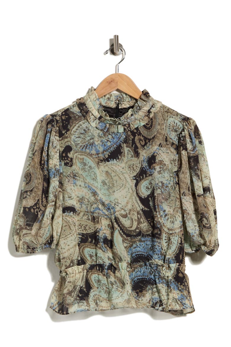 Ruffle Mock Neck Top, Alternate, color, PAISLEY PRINT