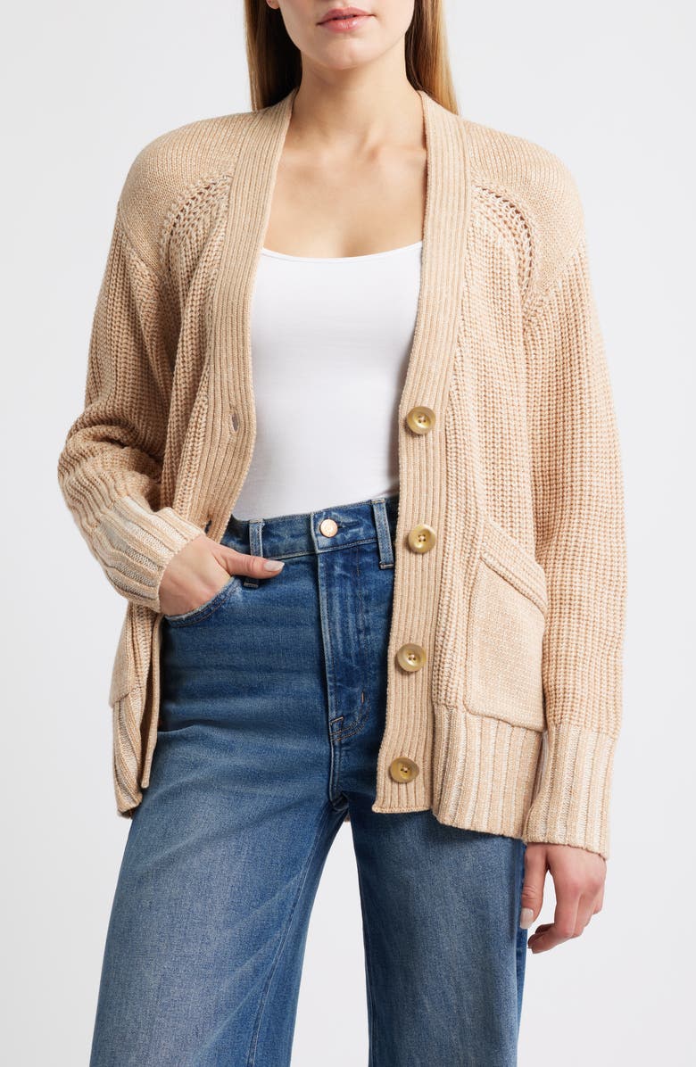 CITY BLUES Cotton Blend Cardigan, Main, color, Champagne