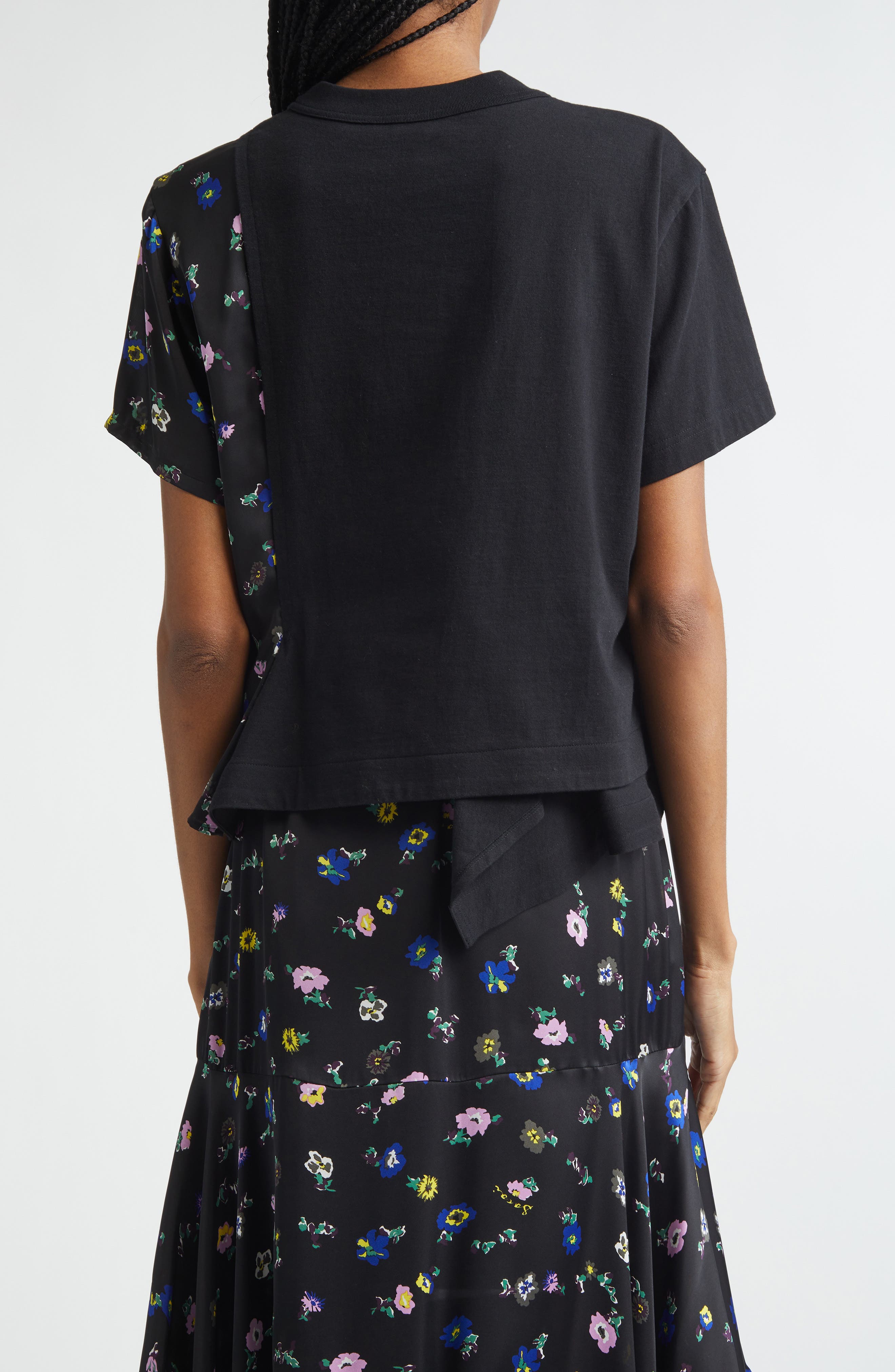 Mixed Media Cotton Jersey & Floral Satin Pocket T-Shirt (Women