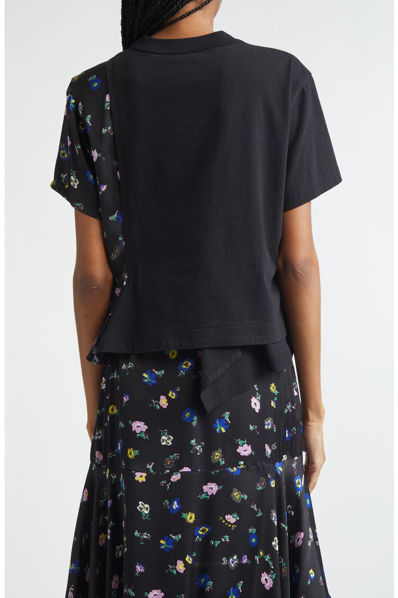 Mixed Media Cotton Jersey & Floral Satin Pocket T-Shirt, Alternate, color, BLACK/ BLACK