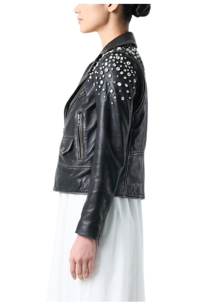 Velez Leather biker jacket for women with crystals, Alternate, color, Black
