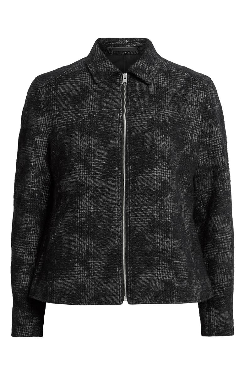 AllSaints Keller Plaid Textured Zip-Up Jacket, Alternate, color, Black