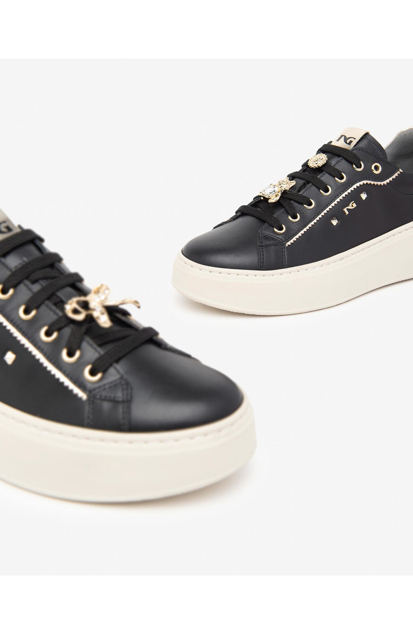 Gems Leather Platform Sneaker, Alternate, color, BLACK
