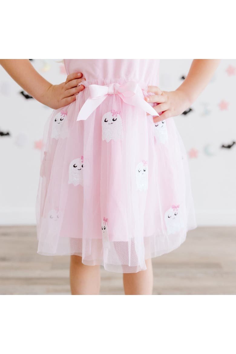 Boo Sequin Patch Halloween Short Sleeve Tutu Dress, Alternate, color, Soft Pink