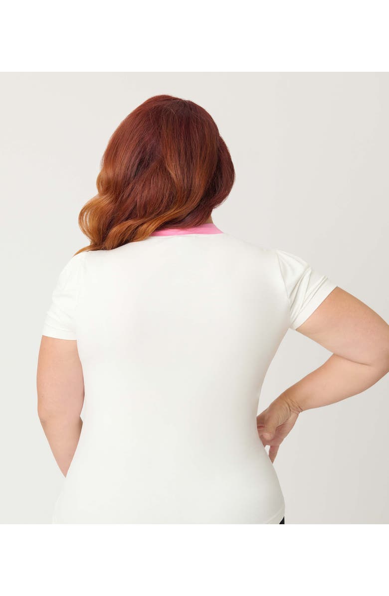 Unique Vintage Plus Size Short Sleeve Tie Neck Sweetie Knit Top, Alternate, color, White Cat Print