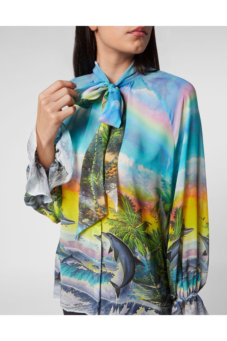 Silk Chiffon Shirt Hawaii Women, Alternate, color, turquoise