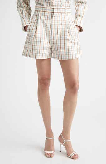 Check Pleated Cotton Wide Leg Shorts