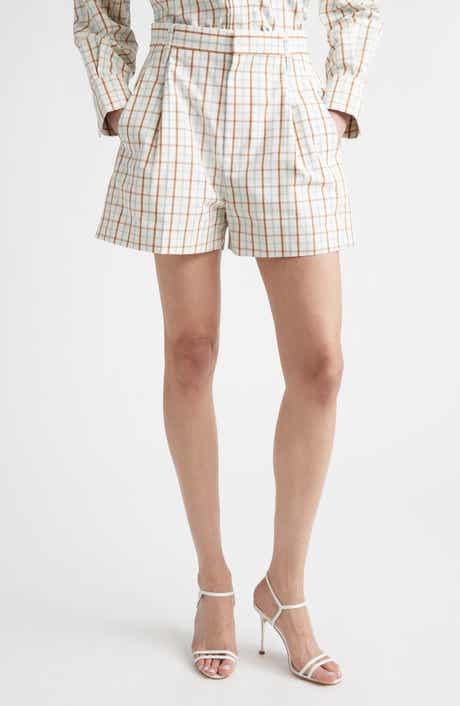Check Pleated Cotton Wide Leg Shorts