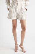 Victoria Beckham Check Pleated Cotton Wide Leg Shorts